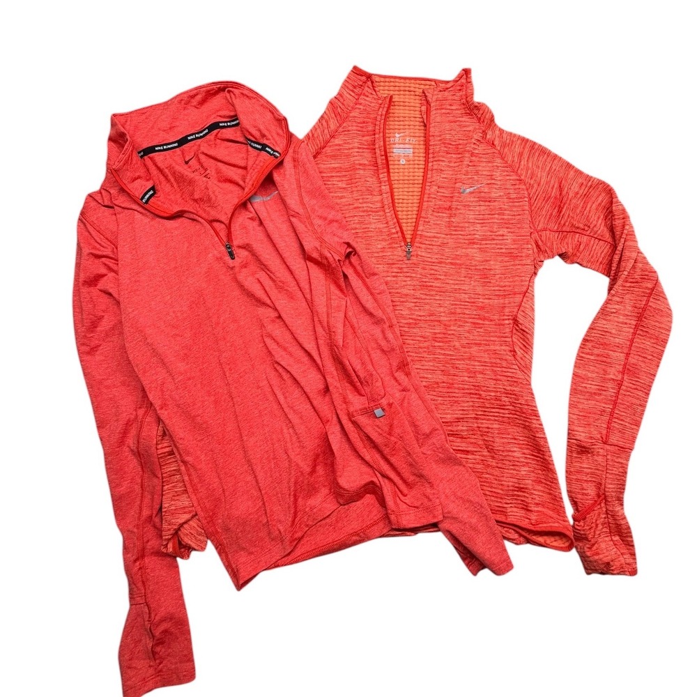 Nike Running Dri-FIT Quarter Zip Pullover Bundle Womens Small Coral 2pc Bundle
